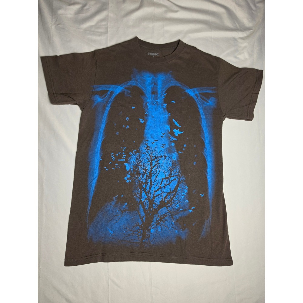 Tony Hawk Mens X-Ray Rib Cage Tree Graphic T-Shirt Brown Blue Small